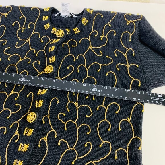 Victoria Harbour Petite PM Black Cardigan Sweater Gold Bead Embroidery Buttons - Picture 7 of 9